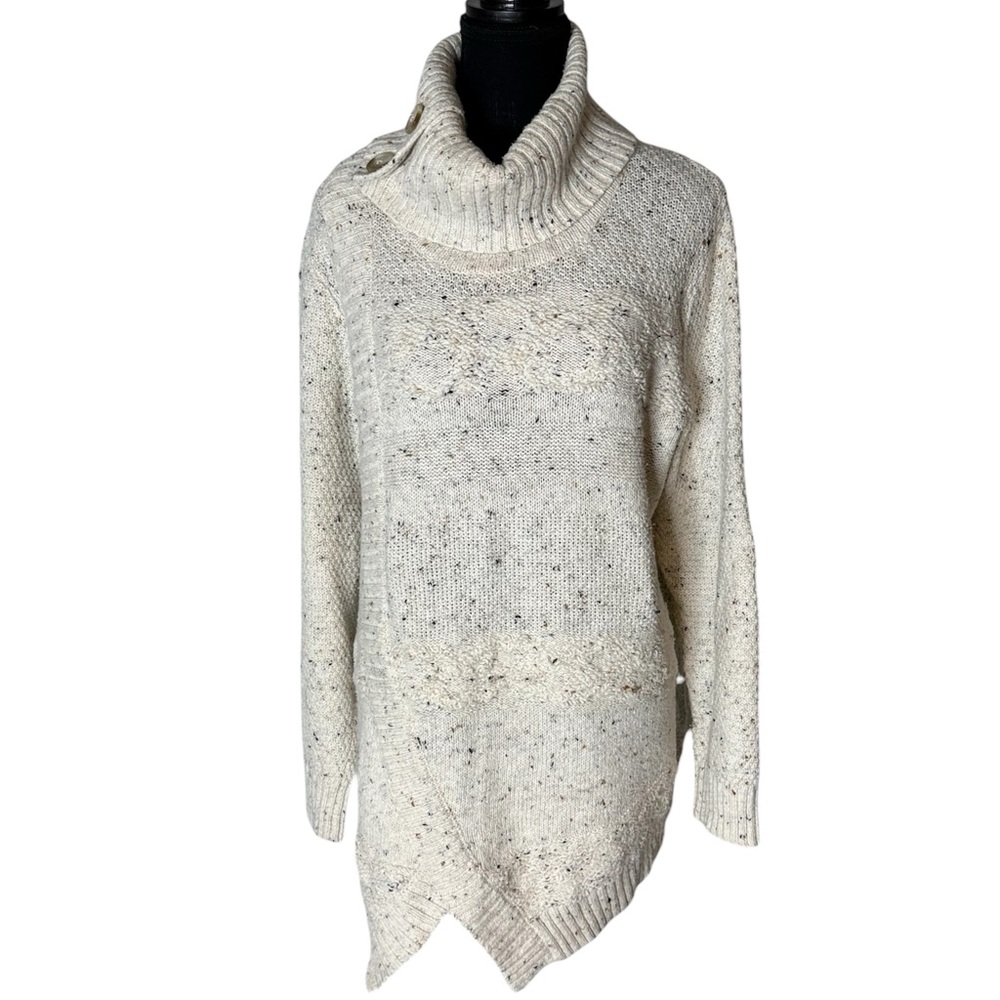 NORTHERN REFLECTIONS Vintage Cream Speckled Knit Pullover Sweater Funnel Neck XL